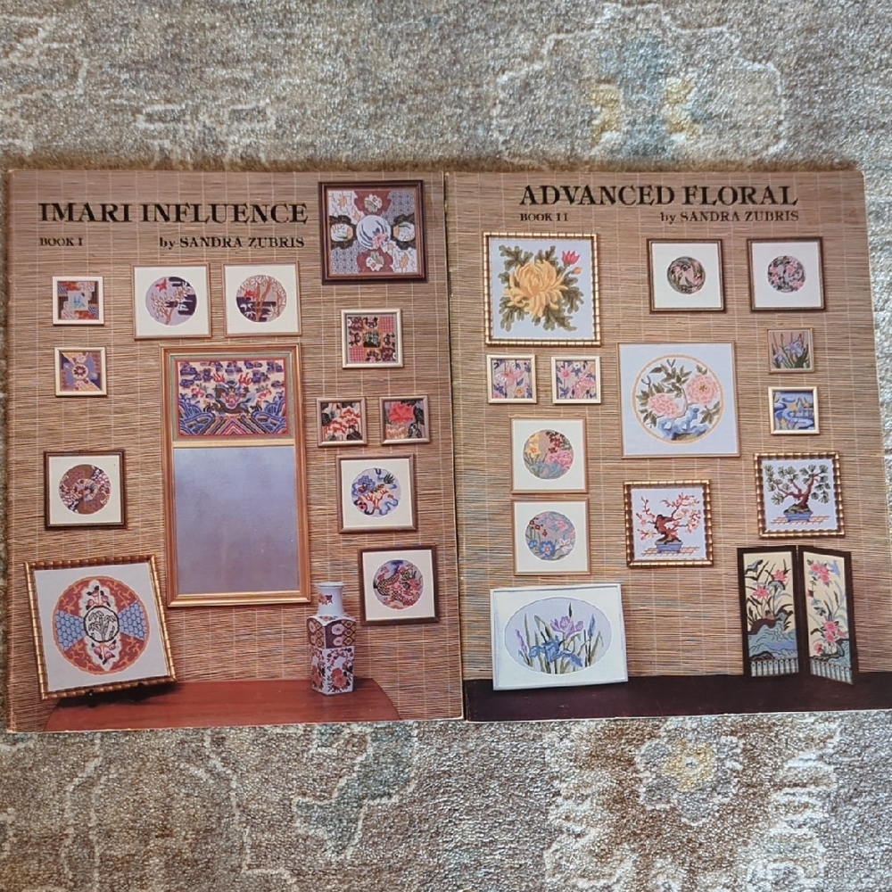 Vintage 1980s Cross Stitch Pattern Books Lot Sandra Zubris Imari Floral